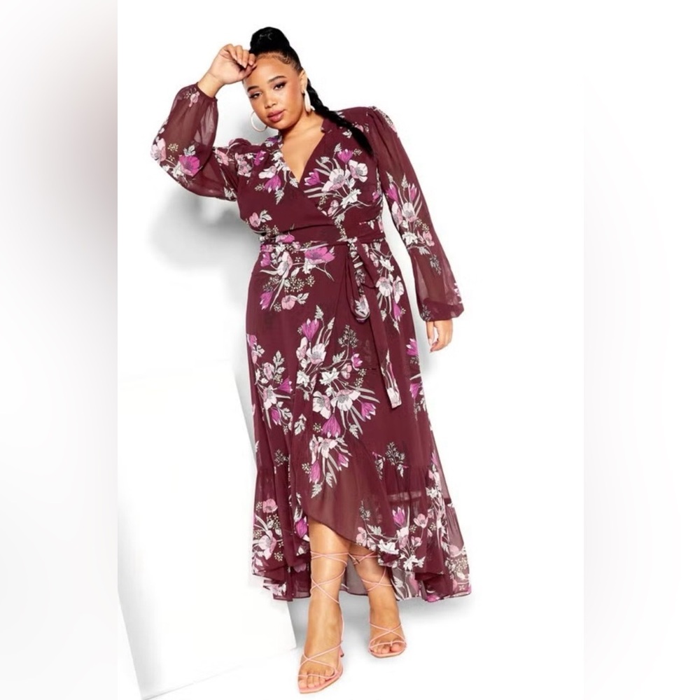 Floral Wrap Dress in Burgundy and Pink
